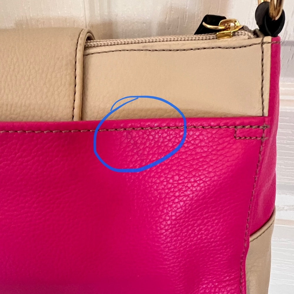 Tignanello Hot Pink Beige Black Leather Crossbody Clutch Handbag - Picture 16 of 17